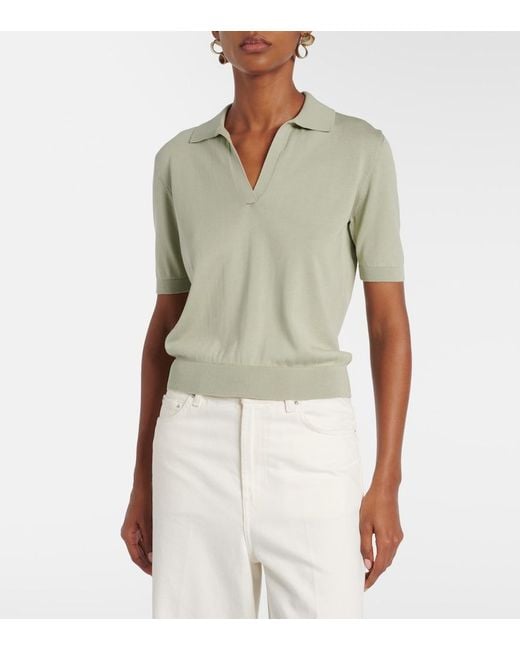 Altuzarra Green Clay Cropped Cotton And Silk Polo Sweater