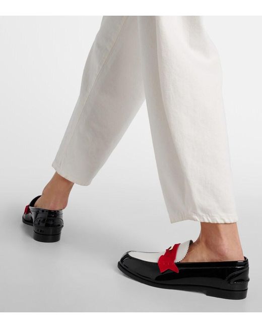 Christian Louboutin Red Penny Suede-Trimmed Patent Leather Penny Loafers