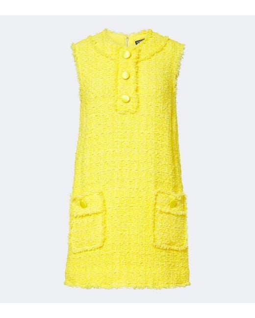 Dolce & Gabbana Yellow Cotton-Blend Tweed Minidress
