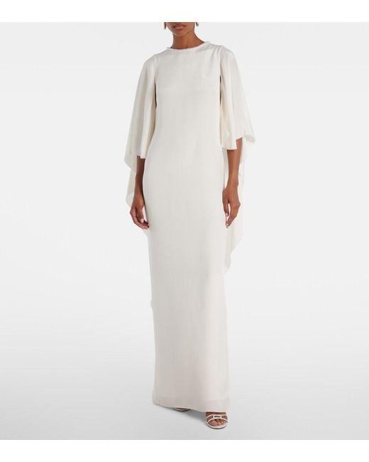 Max Mara White Poker Cape-Detail Silk Gown