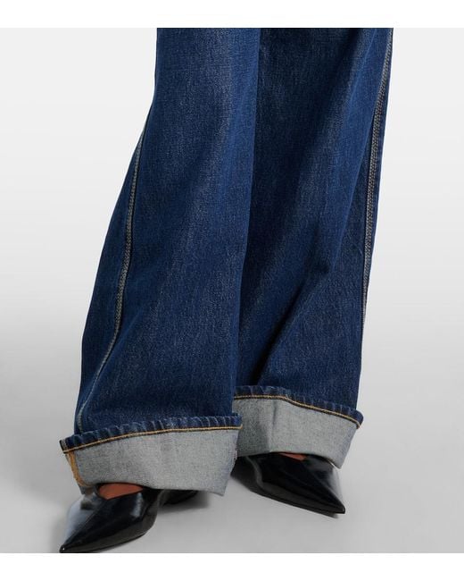 FRAME Blue High-Rise Wide-Leg Jeans The Cuffed Wide