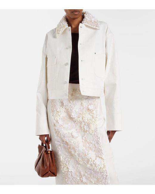Plan C White Sequined Cotton Drill Jacket