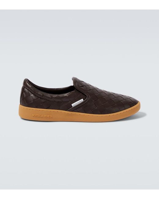 Bottega Veneta Brown Sawyer Intrecciato Leather Slip-On Shoes for men