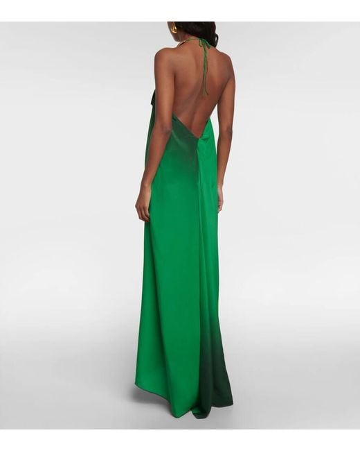 Johanna Ortiz Green Halterneck Silk Maxi Dress