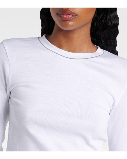 Brunello Cucinelli White Cotton-Blend Top