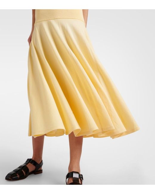 Plan C Yellow Pleated Knit Midi Skirt