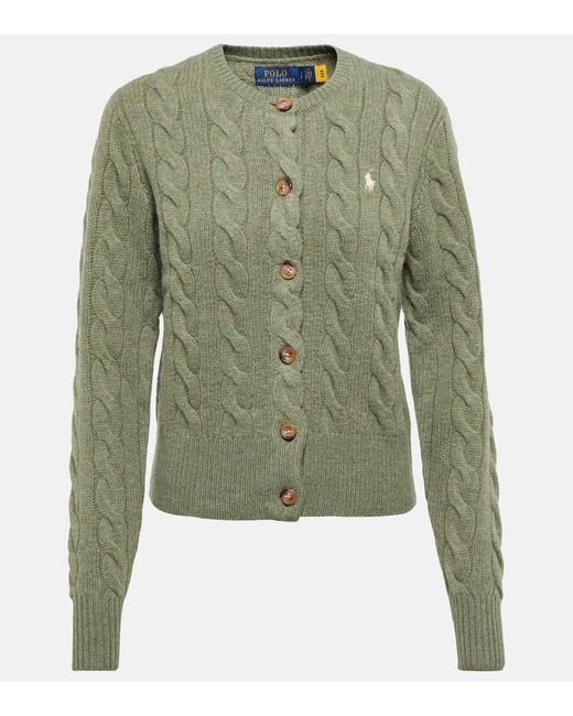 Polo Ralph Lauren Green Cable-knit Wool-blend Cardigan