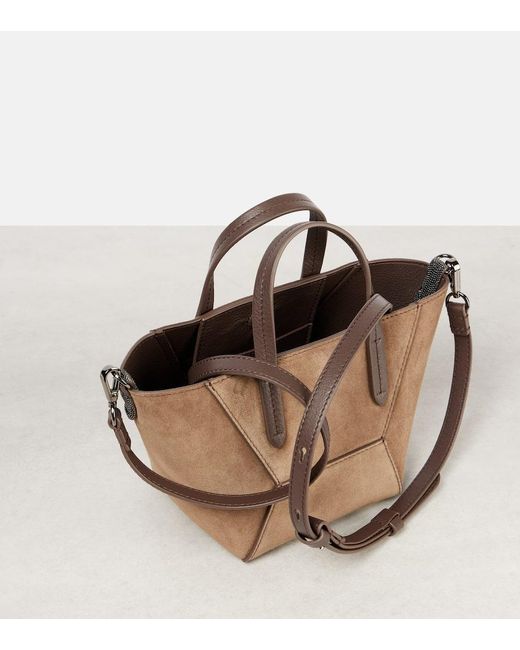 Brunello Cucinelli Brown Tote Bc Duo Mini Monili Aus Veloursleder