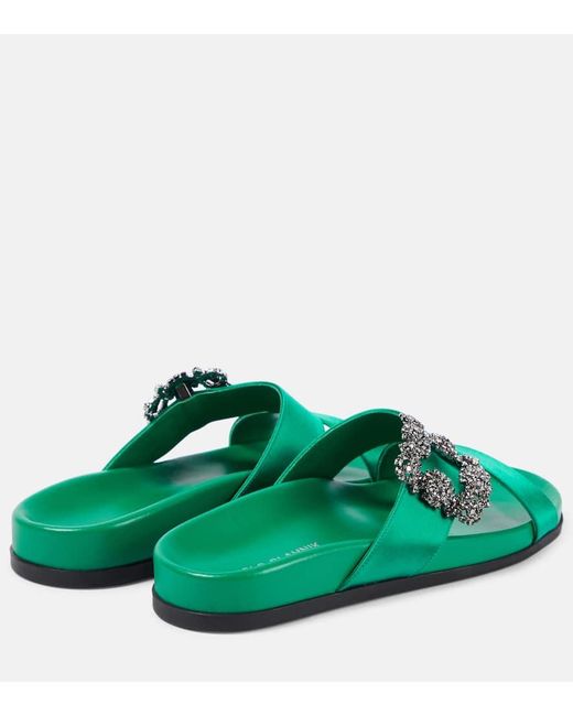 Manolo Blahnik Green Chilanghi Embellished Satin Sandals