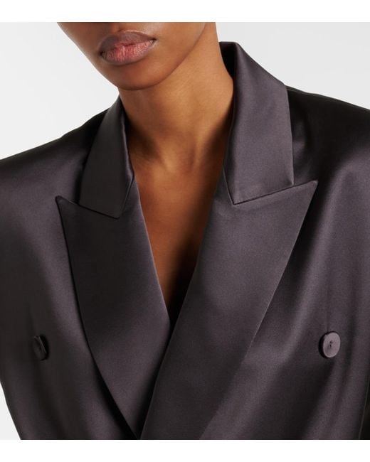 The Sei Black Double-Breasted Silk Satin Blazer