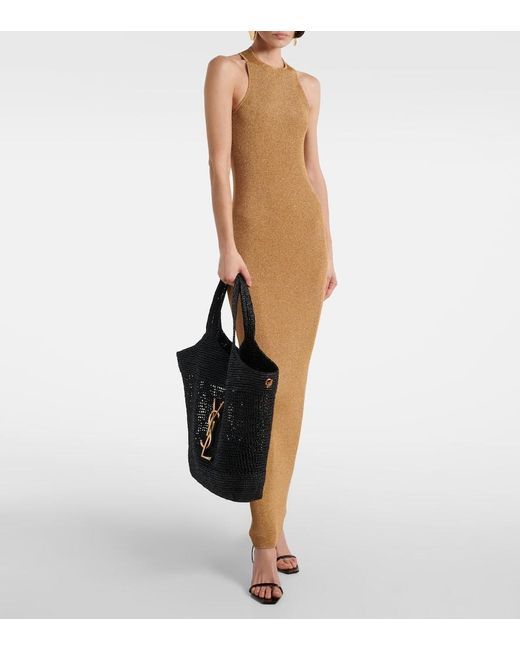 Saint Laurent Black Icare Cassandre Maxi Crochet Raffia Tote Bag