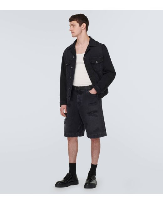 Dolce & Gabbana Gray Distressed Denim Shorts for men