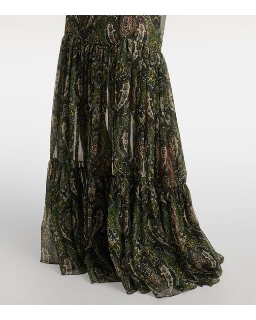 Vestido Largo De Crepon De Seda Con Paisley Saint Laurent de color Green