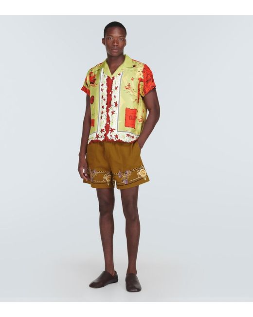 Bode Green Printed Silk Shirt for men