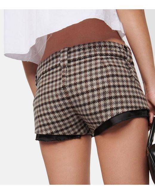 Miu Miu Gray Houndstooth Virgin Wool Shorts