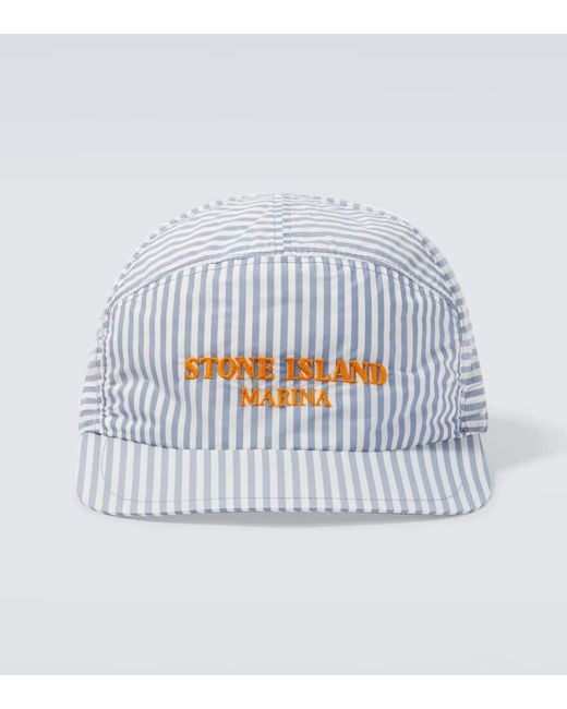 Stone Island White Marina Logo Striped Baseball Cap for men