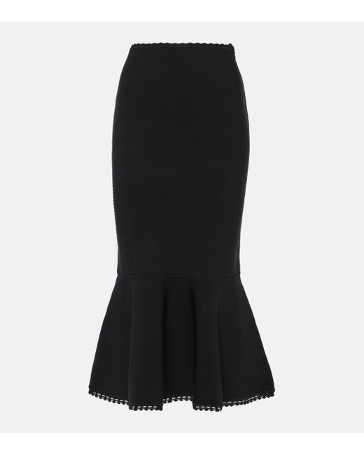 Victoria Beckham Black Vb Body Scalloped Midi Skirt