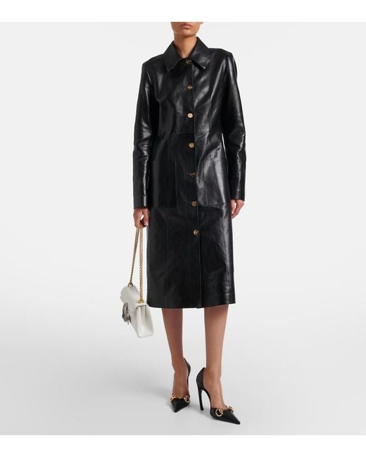 Gucci Black Interlocking G Leather Coat