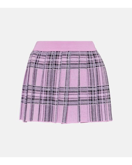 GIUSEPPE DI MORABITO Purple Checked Pleated Wool Miniskirt