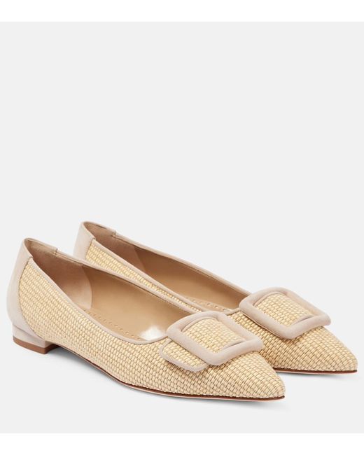 Manolo Blahnik Natural Maysalepumpflat Raffia Ballet Flats
