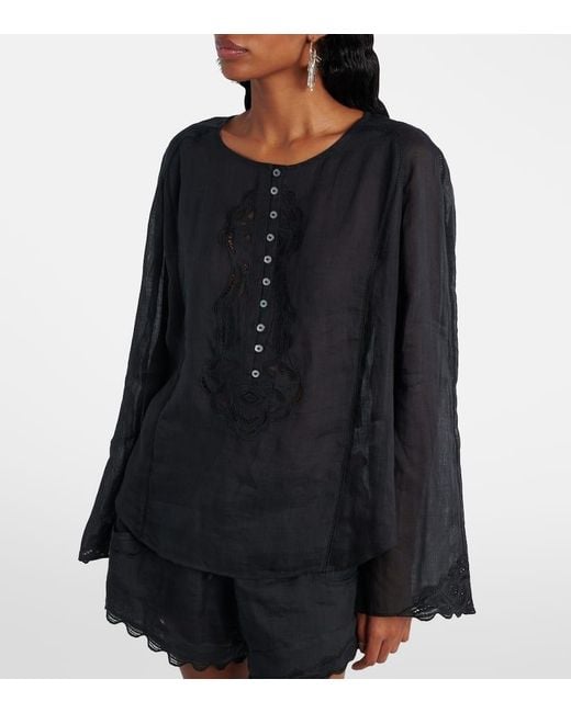 Isabel Marant Black Bestickte Bluse Luciele Aus Ramie