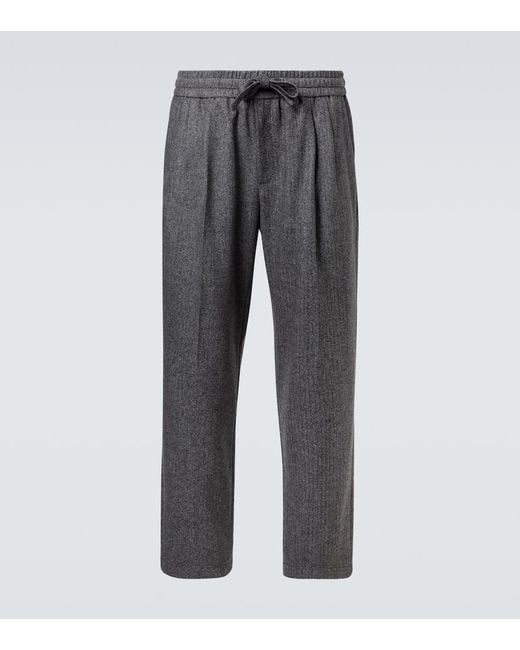 Dolce & Gabbana Gray Herringbone Wool-Blend Wide-Leg Pants for men