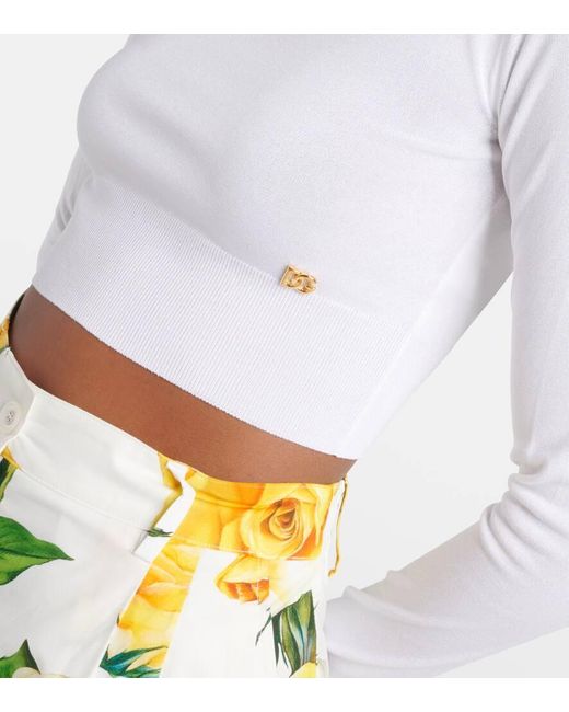 Dolce & Gabbana White Cropped-Top aus einem Seidengemisch