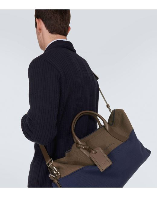 Giorgio Armani Blue Leather-trimmed Duffel Bag for men