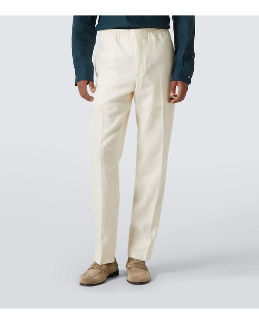 Zegna White Linen Straight Pants for men