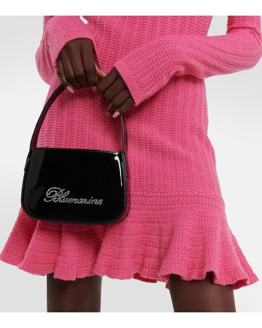 Blumarine Pink Off-Shoulder Ruffled Wool Minidress