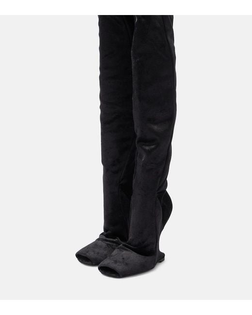 Rick Owens Black Cantilever Velvet Over-The-Knee Boots