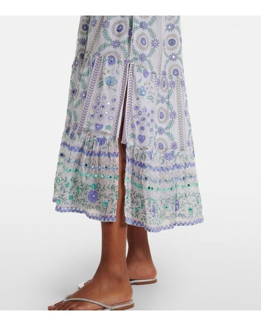 Juliet Dunn Blue Embellished Floral Cotton Midi Dress