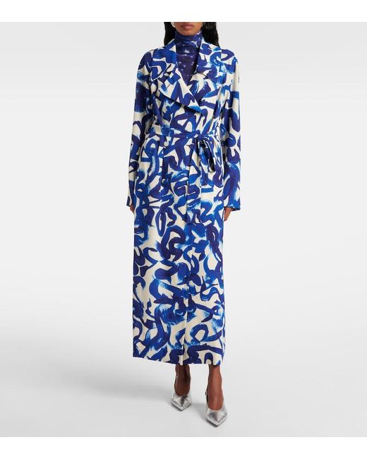 Dries Van Noten Blue Printed Wrap Coat