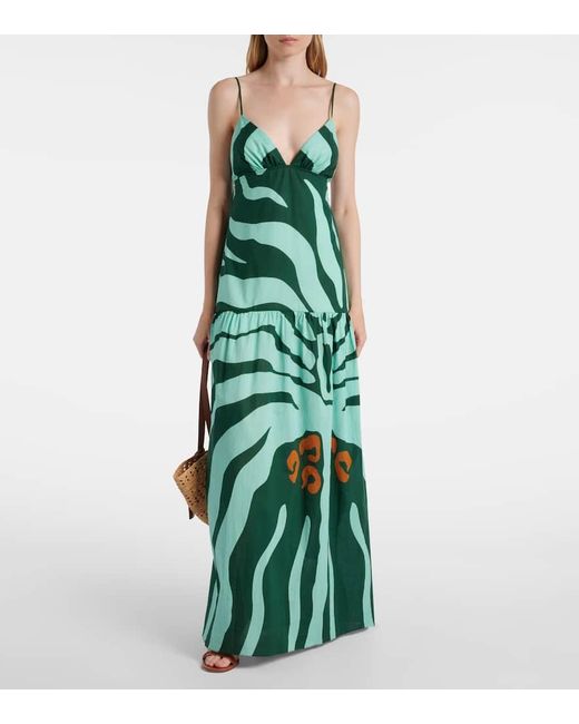 Johanna Ortiz Green Zea Palm Cotton Poplin Maxi Dress