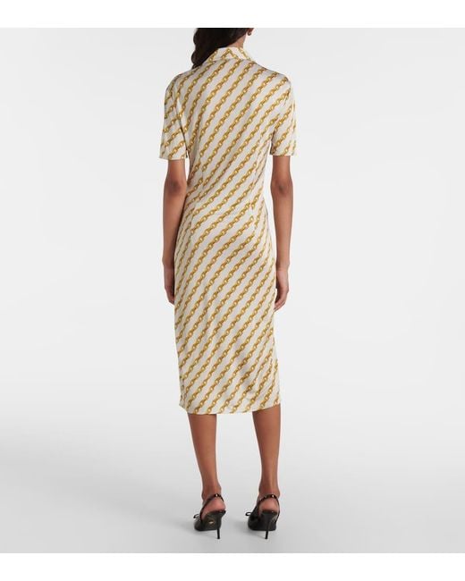 Versace Metallic Chain Stripe Satin Shirt Dress