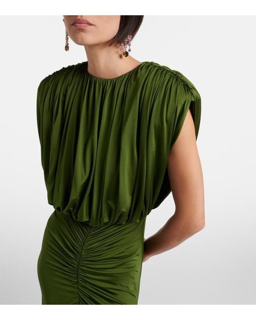Self-Portrait Green Draped Ruched Gown