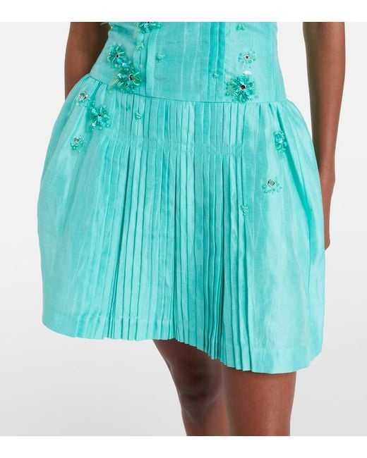 ShuShu/Tong Blue Embellished Linen-Blend Minidress