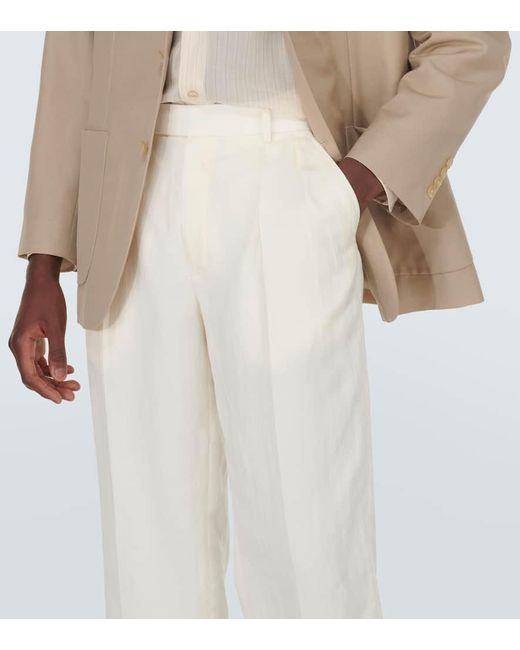 Pantalones rectos de seda y lino Ralph Lauren Purple Label de hombre de color White