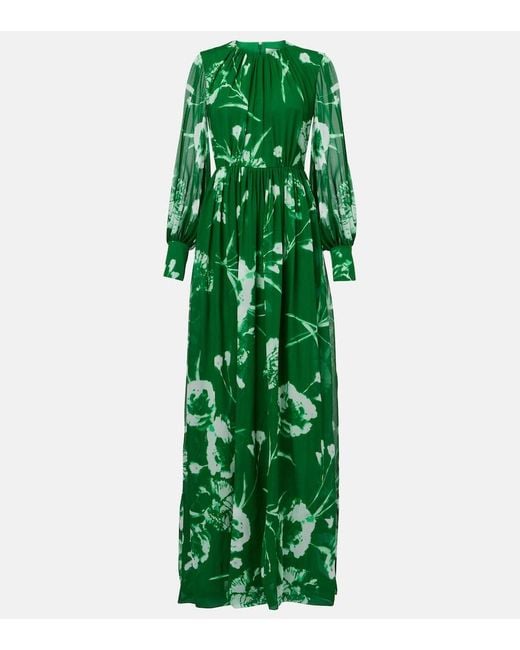 Erdem Green Floral Silk Voile Gown