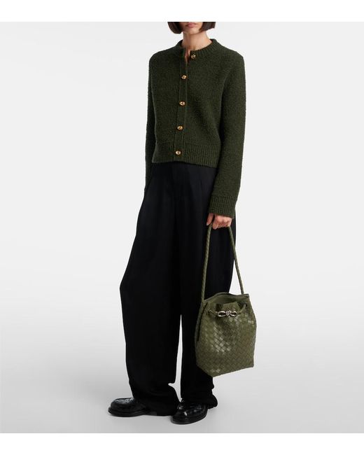 Bottega Veneta Green Andiamo Intrecciato Small Leather Bucket Bag
