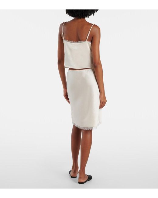 Leset White Barb Cropped Lace Satin Camisole