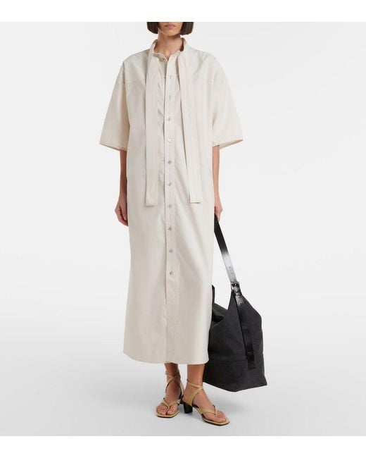 Lemaire White Tie-Neck Cotton And Silk Shirt Dress