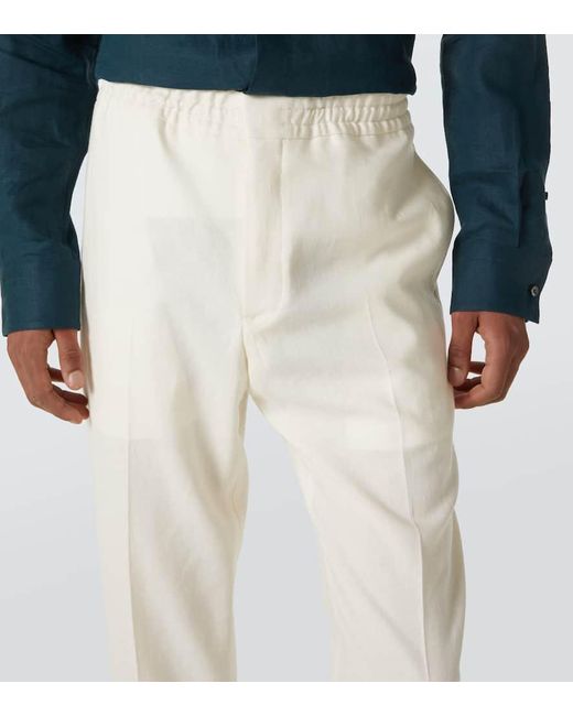 Zegna White Linen Straight Pants for men