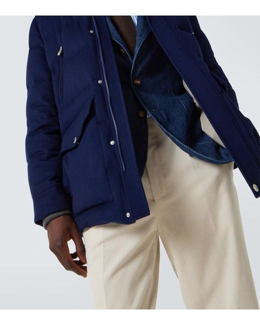 Brunello Cucinelli Blue Wool Flannel Down Jacket for men