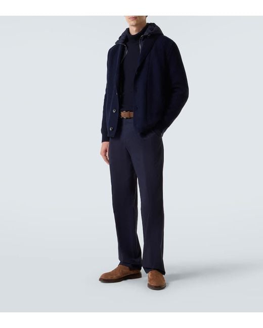 Herno Blue Layered Wool And Technical Cardigan for men