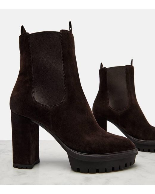 Gianvito Rossi Black 90 Suede Platform Ankle Boots