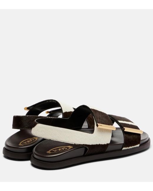 Tod's Black Printed Calf Hair Sandals