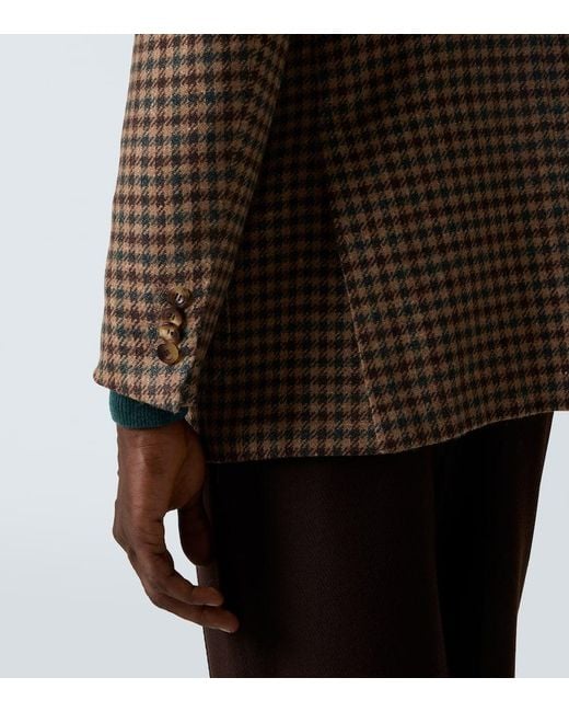 Kiton Brown Checked Wool, Silk, And Linen Blazer for men