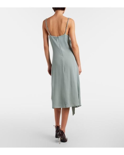 Acne Green Bow-Detail Silk Midi Dress