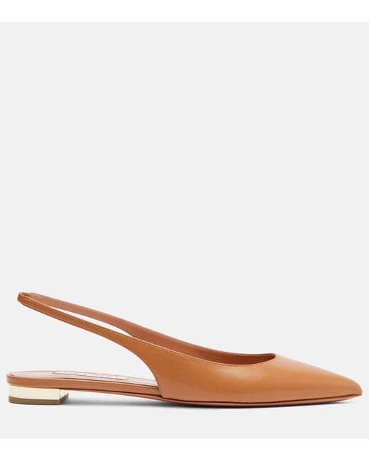 Aquazzura Brown Purist Leather Slingback Flats